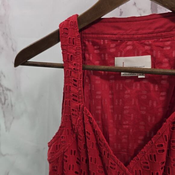 Anthropologie Romper Womens Small 6 Red Eyelet Belted Shorts Jumpsuit Pin Up V - Picture 2 of 13
